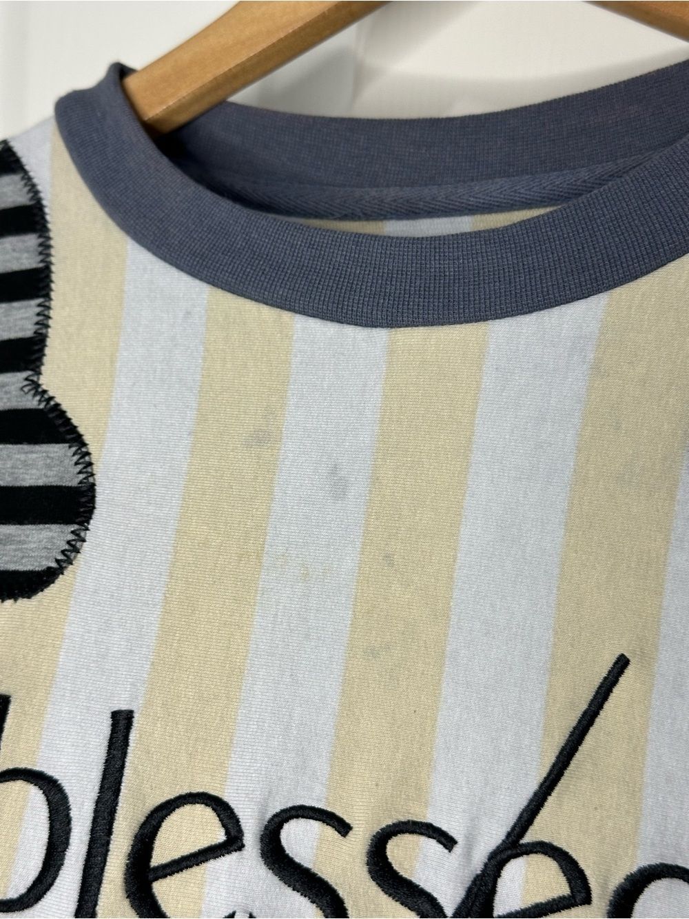 The Hideout Clothing Yellow White Striped BLESSED Mixed Media Long Sleeve Shirt - Picture 7 of 10